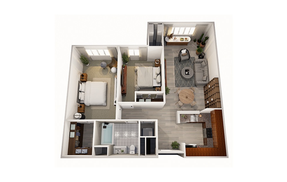 Aspen Plus - 2 bedroom floorplan layout with 1 bath and 924 square feet.