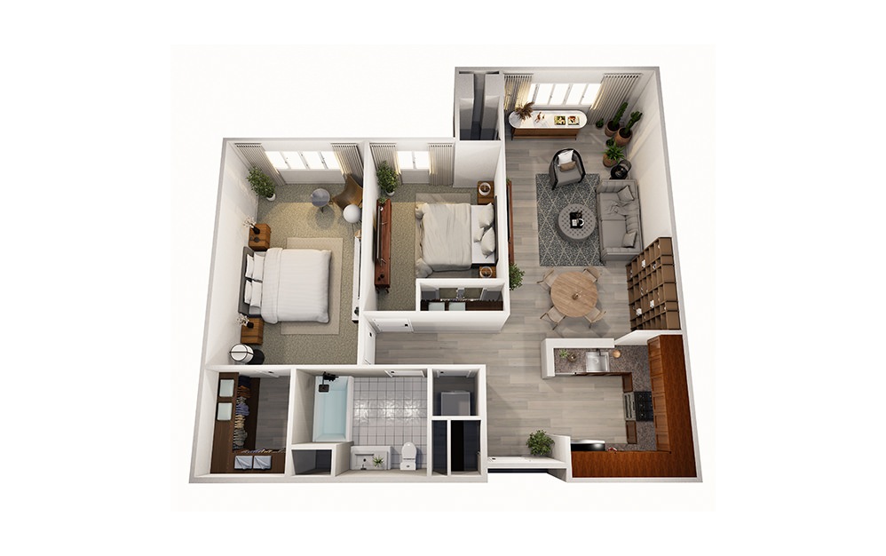 Aspen Plus - 2 bedroom floorplan layout with 1 bathroom and 924 square feet