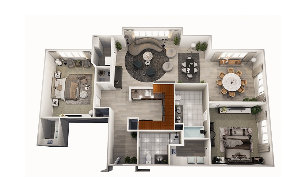 Elm - 2 bedroom floorplan layout with 2 bathrooms and 1223 square feet