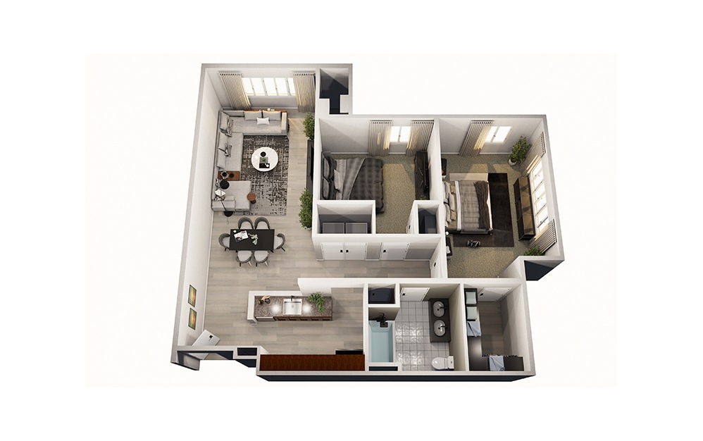 Ginger - 2 bedroom floorplan layout with 1 bathroom and 941 square feet