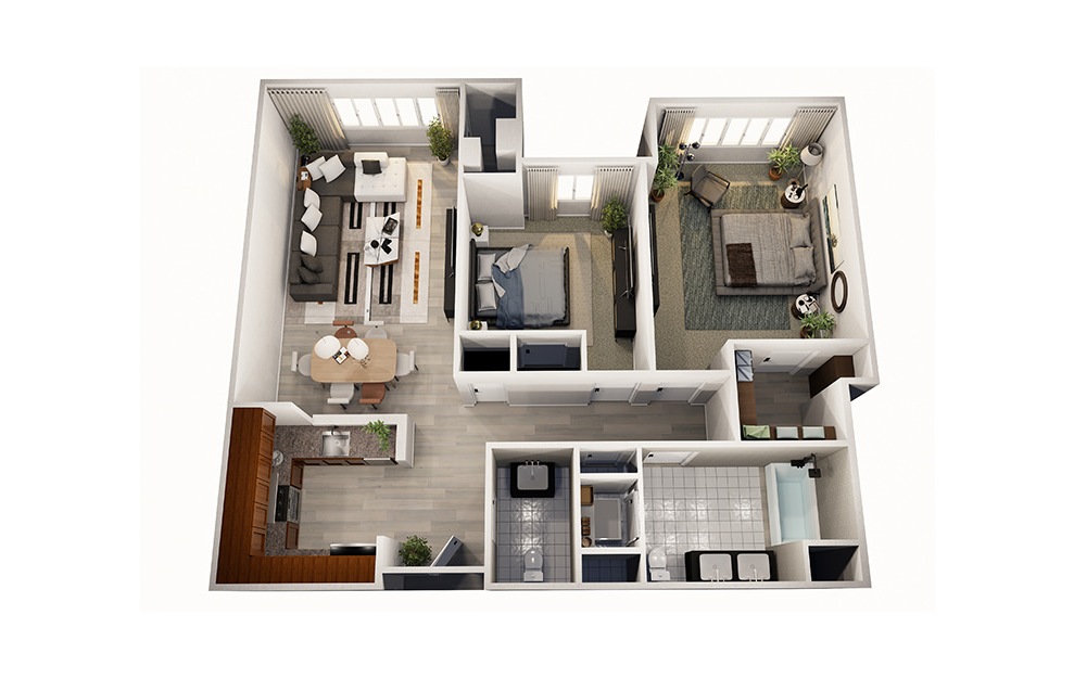 Juniper - 2 bedroom floorplan layout with 1.5 bath and 997 square feet.