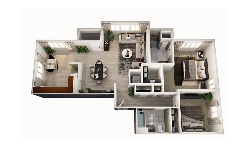 Crepe Myrtle - 2 bedroom floorplan layout with 2 bathrooms and 1111 square feet