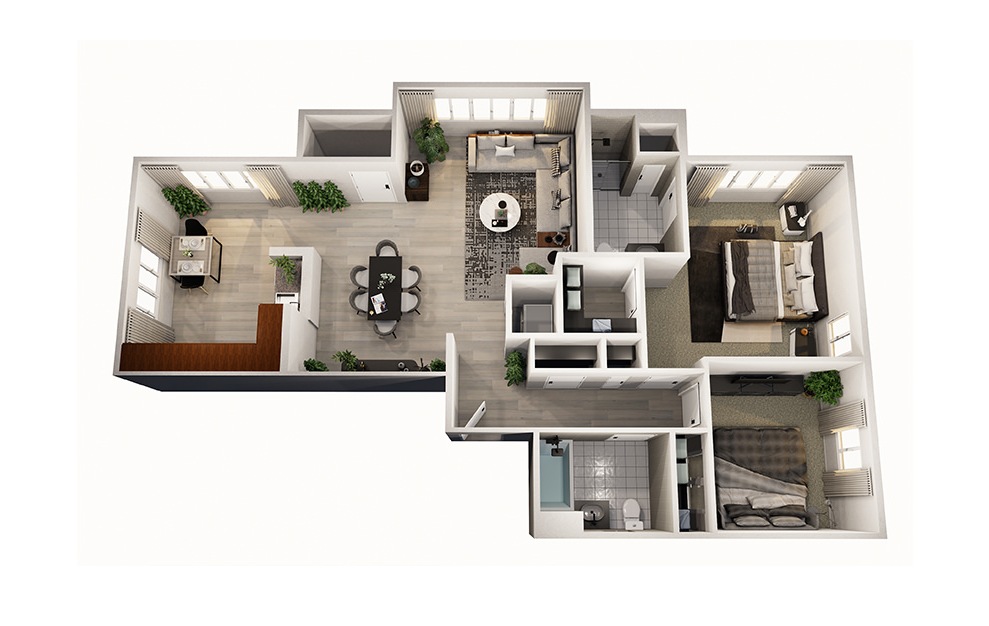 Cypress - 2 bedroom floorplan layout with 2 baths and 1111 square feet.