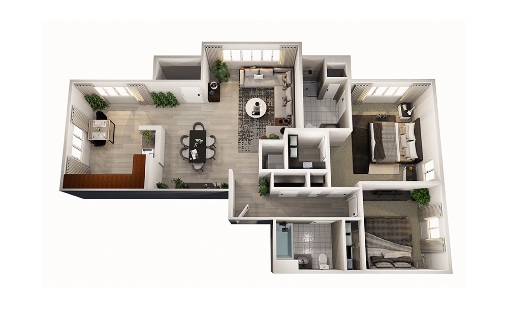 Cypress - 2 bedroom floorplan layout with 2 bathrooms and 1111 square feet